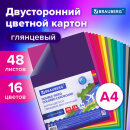 Картон цветной двусторонний 48 листов 16 цветов, BRAUBERG Картон цветной двусторонний 48 листов 16 цветов, BRAUBERG