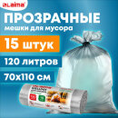 Мешки для мусора LAIMA 70х110см, 120л в рулоне, 15шт