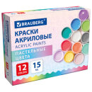 Краски акриловые пастельные 12 цветов, BRAUBERG Краски акриловые пастельные 12 цветов, BRAUBERG