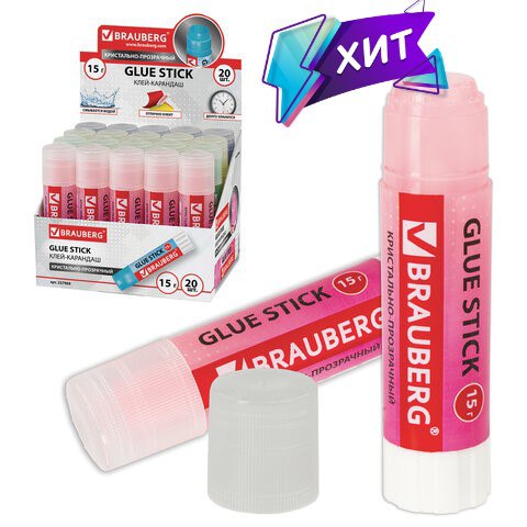 ХИТ ПРОДАЖ! Клей-карандаш BRAUBERG ″COLOR Crystal″ ХИТ ПРОДАЖ! Клей-карандаш BRAUBERG ″COLOR Crystal″