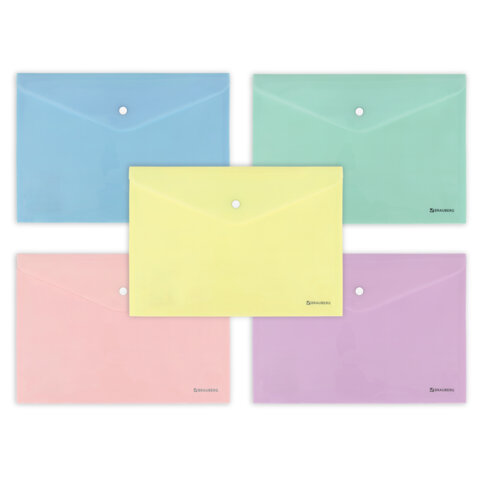 Папка-конверт BRAUBERG PASTEL, комплект 5 штук Папка-конверт BRAUBERG PASTEL, комплект 5 штук