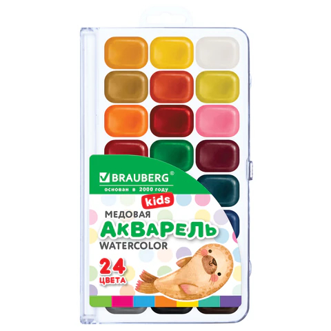 Краски акварельные BRAUBERG KIDS NEW, медовые Краски акварельные BRAUBERG KIDS NEW, медовые