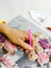 Алмазная мозаика (набор для творчества), РОЗОВЫЙ БУКЕТ, 30*40 см, 28 цветов страз, картонная коробка