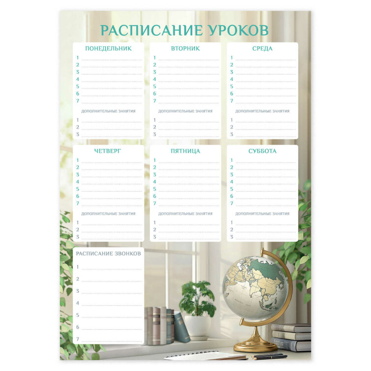 Расписание уроков А3, мелованный картон 235 г/м², полноцветная печать, выборочный УФ-лак Расписание уроков А3, мелованный картон 235 г/м², полноцветная печать, выборочный УФ-лак