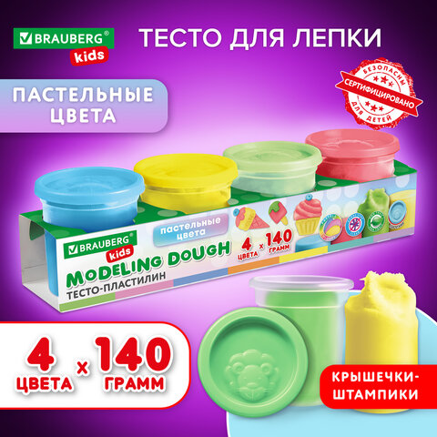 Пластилин-тесто для лепки BRAUBERG KIDS, пастельный Пластилин-тесто для лепки BRAUBERG KIDS, пастельный