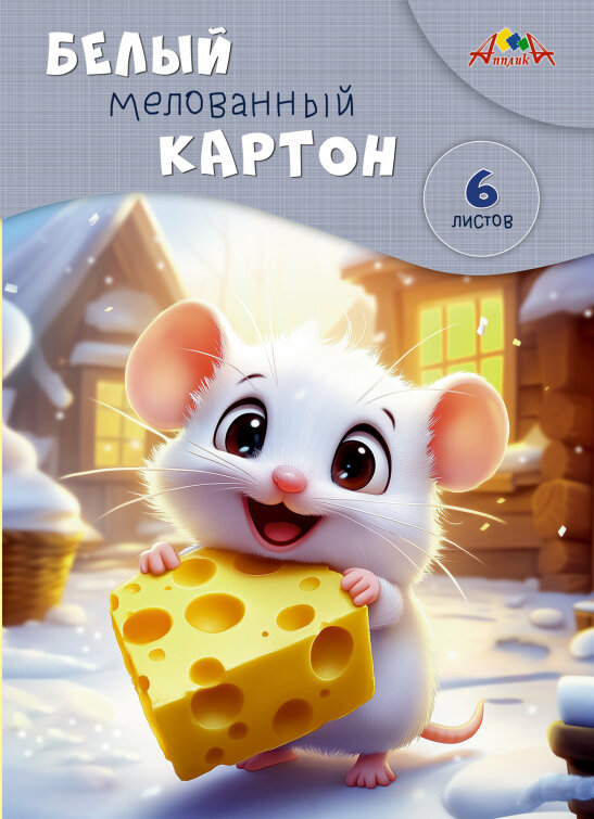 Белый мелованный картон в папке А4. 6 листов Белый мелованный картон в папке А4. 6 листов