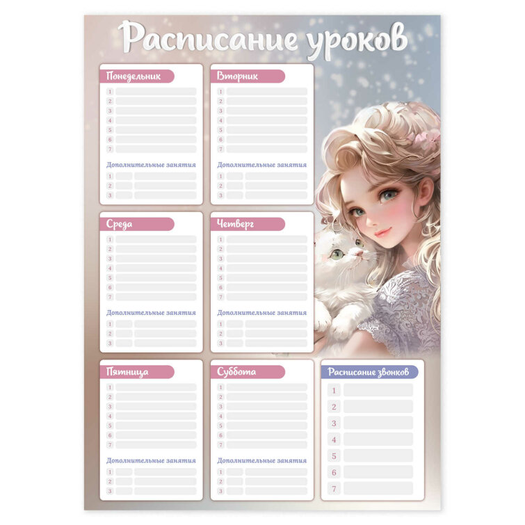 Расписание уроков А3, мелованный картон 235 г/м², полноцветная печать, выборочный УФ-лак Расписание уроков А3, мелованный картон 235 г/м², полноцветная печать, выборочный УФ-лак