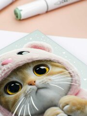 Блокноты ″Notebook″, 105х105 мм, 48 л, арт. 71919 КОТ В КАПЮШОНЕ / Блок - белый офсет 60 г/м², дизайнерский блок(клетка), твёрдый переплёт 7БЦ, тиснение фольгой, глянцевая ламинация