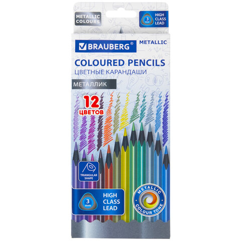 Карандаши цветные BRAUBERG METALLIC, черное дерево Карандаши цветные BRAUBERG METALLIC, черное дерево
