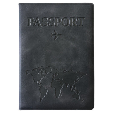 Обложка для паспорта ″Passport Map″, мягкая экокожа, графитовая, STAFF Обложка для паспорта ″Passport Map″, мягкая экокожа, графитовая, STAFF