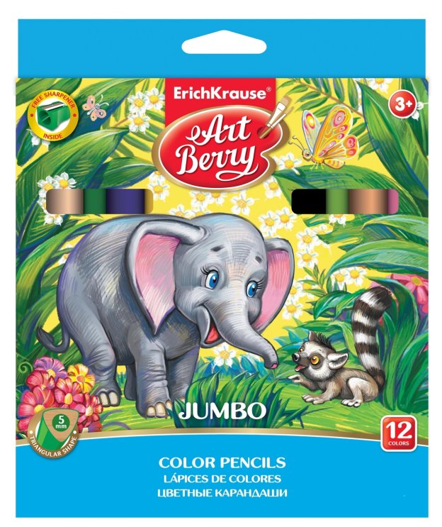 Цветные карандаши трехгранные ArtBerry® Jumbo 12 цветов Цветные карандаши трехгранные ArtBerry® Jumbo 12 цветов
