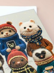 Блокноты ″Notebook″, 105х105 мм, 48 л, арт. 72045 ВЯЗАНЫЕ ЗВЕРИ / Блок - белый офсет 60 г/м², дизайнерский блок(клетка), твёрдый переплёт 7БЦ, тиснение фольгой, глянцевая ламинация