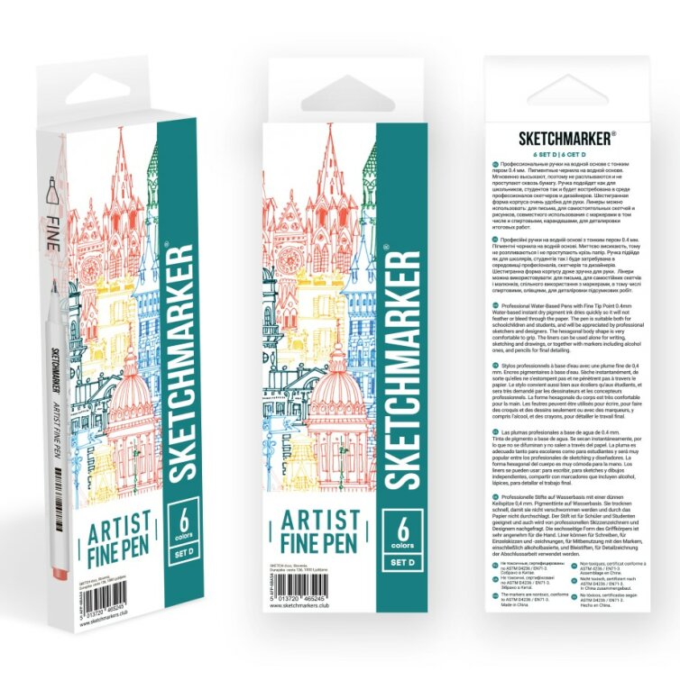 Набор линеров SKETCHMARKER Artist Fine Pen 6 Basic Set D Набор линеров SKETCHMARKER Artist Fine Pen 6 Basic Set D