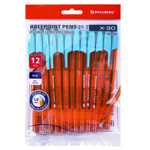 Ручки шариковые BRAUBERG X-30 ORANGE, комплект 12 штук Ручки шариковые BRAUBERG X-30 ORANGE, комплект 12 штук