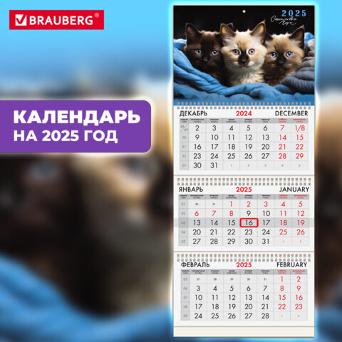 Календарь квартальный BRAUBERG, ″Милые котики″ Календарь квартальный BRAUBERG, ″Милые котики″