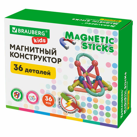 Магнитный конструктор MAGNETIC STICKS, BRAUBERG KIDS, 36 деталей Магнитный конструктор MAGNETIC STICKS, BRAUBERG KIDS, 36 деталей