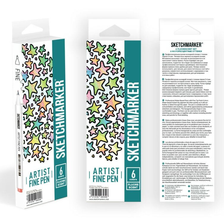Набор линеров SKETCHMARKER Artist Fine Pen 6 Fluorescent Set Набор линеров SKETCHMARKER Artist Fine Pen 6 Fluorescent Set