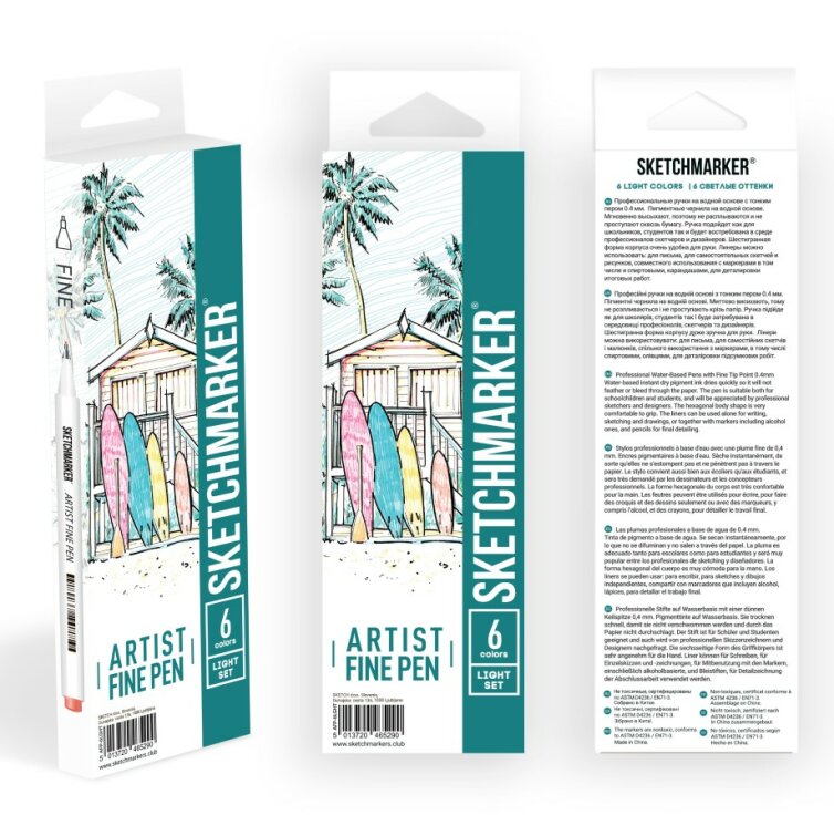 Набор линеров SKETCHMARKER Artist Fine Pen 6 Light Colors Set – Светлые оттенки Набор линеров SKETCHMARKER Artist Fine Pen 6 Light Colors Set – Светлые оттенки
