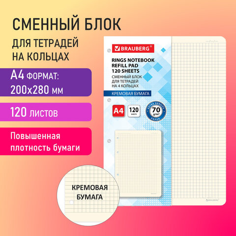 NEW! Сменные блоки для тетрадей на кольцах BRAUBERG NEW! Сменные блоки для тетрадей на кольцах BRAUBERG