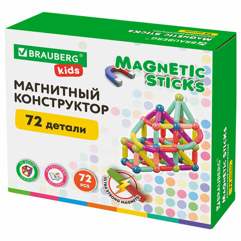 Магнитный конструктор MAGNETIC STICKS, BRAUBERG KIDS, 72 детали Магнитный конструктор MAGNETIC STICKS, BRAUBERG KIDS, 72 детали