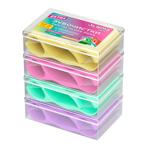 Зубочистки-флоссеры с зубной нитью LAIMA DENT, 200 штук со вкусом мяты и фруктов Зубочистки-флоссеры с зубной нитью LAIMA DENT, 200 штук со вкусом мяты и фруктов