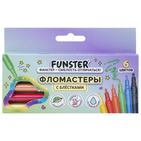 Фломастеры с блестками ″GLITTER″ 6 цветов FUNSTER Фломастеры с блестками ″GLITTER″ 6 цветов FUNSTER