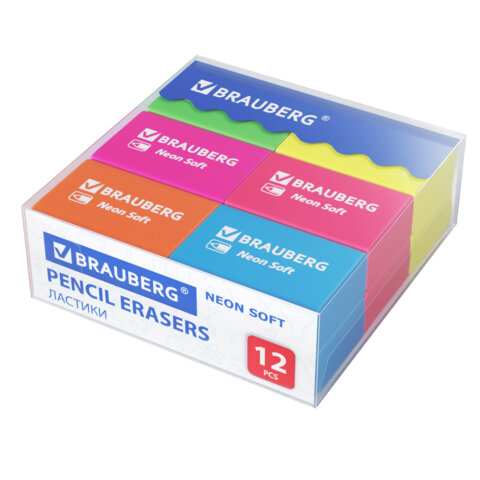 Ластики BRAUBERG NEON SOFT, набор 12 штук Ластики BRAUBERG NEON SOFT, набор 12 штук