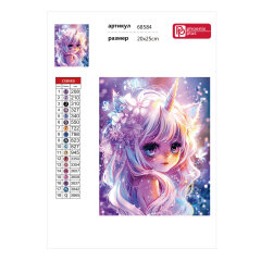 Алмазная мозаика ДЕВОЧКА-ЕДИНОРОГ, 20*25 см, 18 цветов страз, картонная коробка с европодвесом