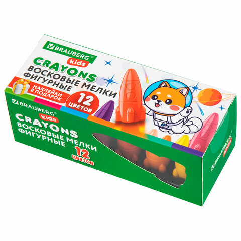 Восковые мелки фигурные BRAUBERG KIDS ″Ракета″, набор 12 цветов Восковые мелки фигурные BRAUBERG KIDS ″Ракета″, набор 12 цветов