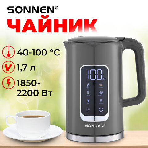 Чайник с терморегулятором и дисплеем SONNEN KT-8723G Чайник с терморегулятором и дисплеем SONNEN KT-8723G