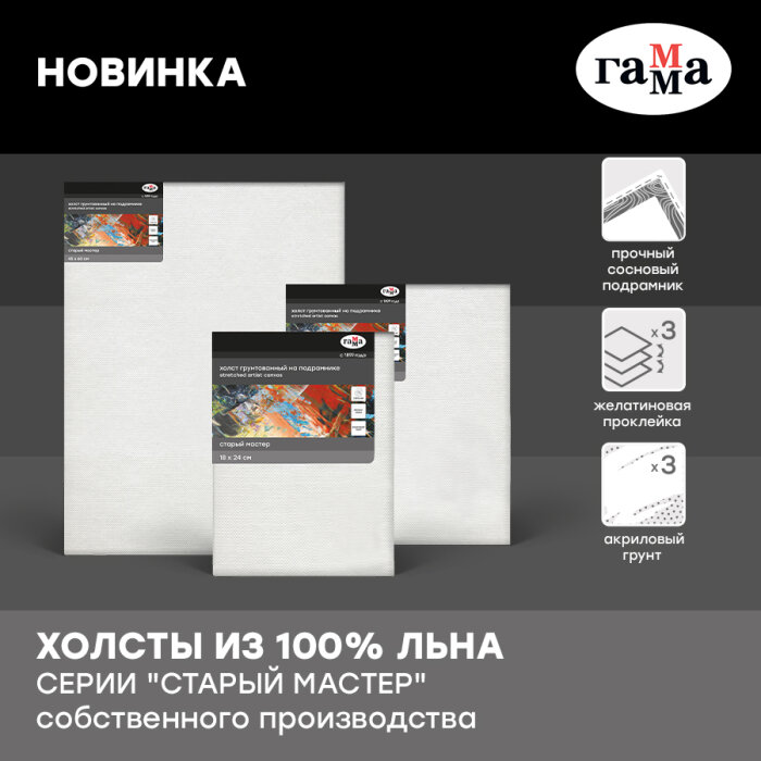 Новинки ГАММА: холсты из 100% льна серии «Старый мастер» собственного производства! Новинки ГАММА: холсты из 100% льна серии «Старый мастер» собственного производства!