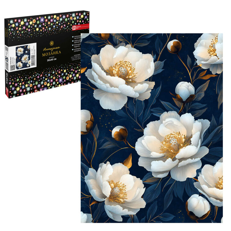 Алмазная мозаика с частичной выкладкой (набор для творчества), БЕЛЫЕ МАКИ, 30*40 см, форма страз: круглая, 11 цветов страз, картонная коробка Алмазная мозаика с частичной выкладкой (набор для творчества), БЕЛЫЕ МАКИ, 30*40 см, форма страз: круглая, 11 цветов страз, картонная коробка