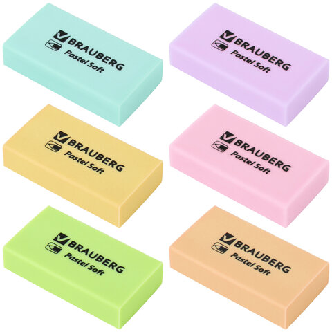 Ластики BRAUBERG PASTEL SOFT, набор 6 шт. Ластики BRAUBERG PASTEL SOFT, набор 6 шт.