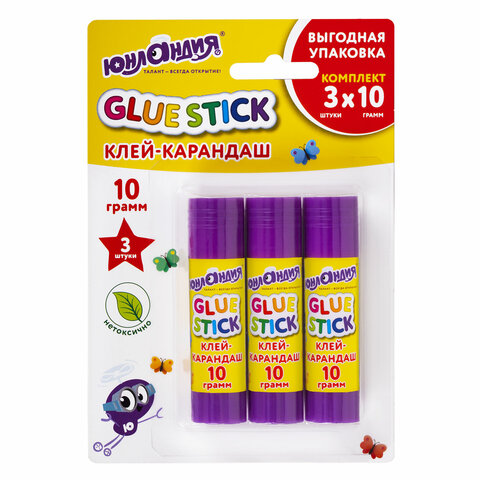 Клей-карандаш, 3 шт., ЮНЛАНДИЯ Клей-карандаш, 3 шт., ЮНЛАНДИЯ
