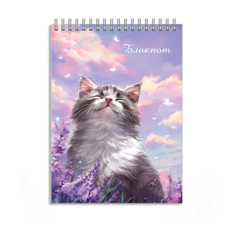 Блокнот, А6, 96 л, вн.блок - клетка, сплошной УФ-лак, гребень по короткой стороне