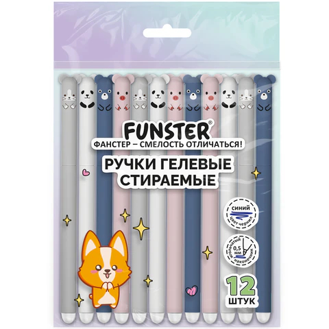 Ручки гелевые стираемые FUNSTER ″CUTE ANIMALS″, soft-touch, 12 штук Ручки гелевые стираемые FUNSTER ″CUTE ANIMALS″, soft-touch, 12 штук