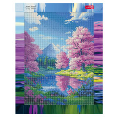 Алмазная мозаика (набор для творчества), САКУРА У ОЗЕРА, 30*40 см, форма страз: круглая, 29 цветов страз, картонная коробка Алмазная мозаика (набор для творчества), САКУРА У ОЗЕРА, 30*40 см, форма страз: круглая, 29 цветов страз, картонная коробка