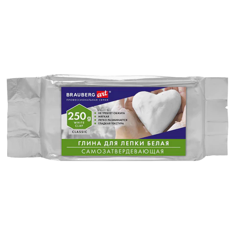 Глина для лепки белая 250 г, BRAUBERG ART CLASSIC Глина для лепки белая 250 г, BRAUBERG ART CLASSIC