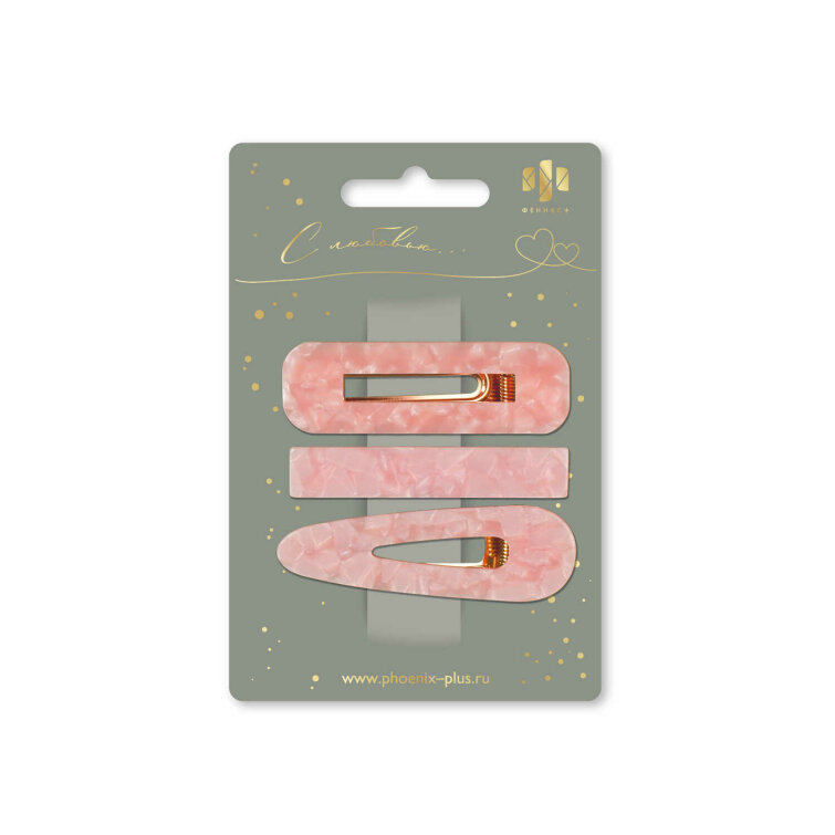 Набор заколок для волос «зажим» Феникс+, 3 шт., 6,5 см, розовый, подложка из мелованного картона + ПЭТ-пакет с европодвесом Набор заколок для волос «зажим» Феникс+, 3 шт., 6,5 см, розовый, подложка из мелованного картона + ПЭТ-пакет с европодвесом