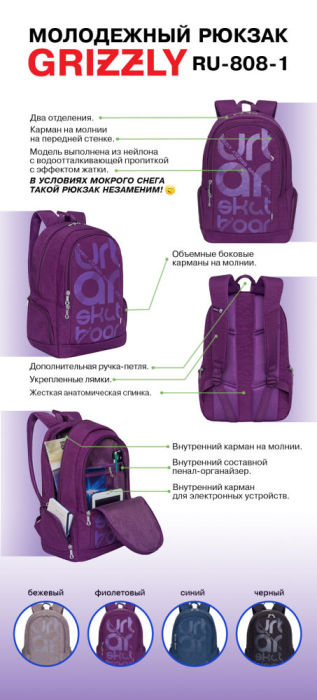 Молодёжный рюкзак GRIZZLY RU-808-1