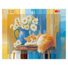 Алмазная мозаика (набор для творчества), НАТЮРМОРТ С КОШКОЙ, 30*40 см, форма страз: круглая, 29 цветов страз, картонная коробка Алмазная мозаика (набор для творчества), НАТЮРМОРТ С КОШКОЙ, 30*40 см, форма страз: круглая, 29 цветов страз, картонная коробка