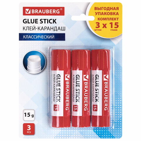 Клей-карандаш BRAUBERG, набор 3 штуки Клей-карандаш BRAUBERG, набор 3 штуки