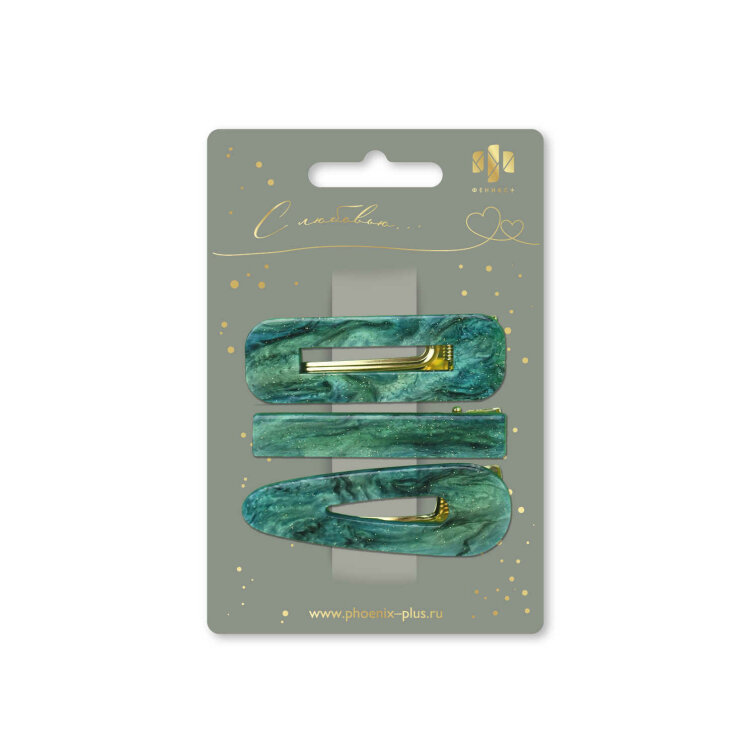 Набор заколок для волос «зажим» Феникс+, 3 шт., 6,5 см, изумрудный, подложка из мелованного картона + ПЭТ-пакет с европодвесом Набор заколок для волос «зажим» Феникс+, 3 шт., 6,5 см, изумрудный, подложка из мелованного картона + ПЭТ-пакет с европодвесом