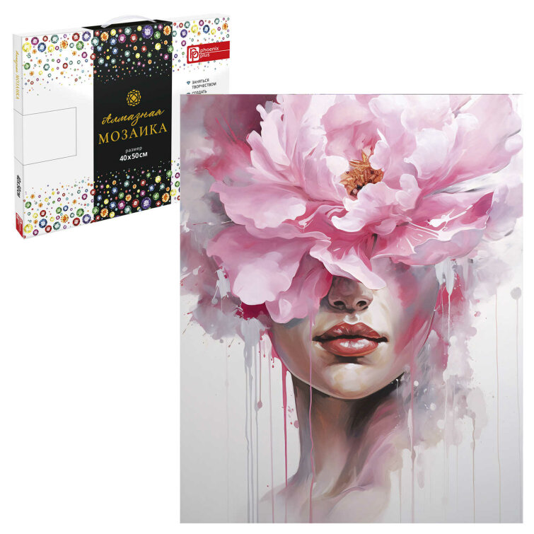 Алмазная мозаика (набор для творчества), ДЕВУШКА-ПИОН, 40*50 см, 23 цветов страз, картонная коробка Алмазная мозаика (набор для творчества), ДЕВУШКА-ПИОН, 40*50 см, 23 цветов страз, картонная коробка