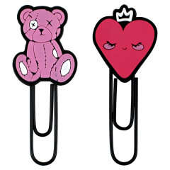 Скрепки-закладки для книг, размер 25х62 мм, 2 шт. в наборе, наконечник фигурный из ПВХ, ПВХ-оплётка, цвет чёрный, розовый, малиновый Скрепки-закладки для книг, размер 25х62 мм, 2 шт. в наборе, наконечник фигурный из ПВХ, ПВХ-оплётка, цвет чёрный, розовый, малиновый