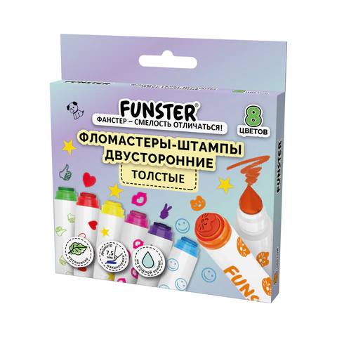 Фломастеры-штампы двусторонние 8 цветов FUNSTER Фломастеры-штампы двусторонние 8 цветов FUNSTER