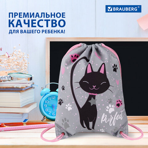 Мешок для обуви BRAUBERG PREMIUM со светоотражателями ″Elegant cat″ Мешок для обуви BRAUBERG PREMIUM со светоотражателями ″Elegant cat″