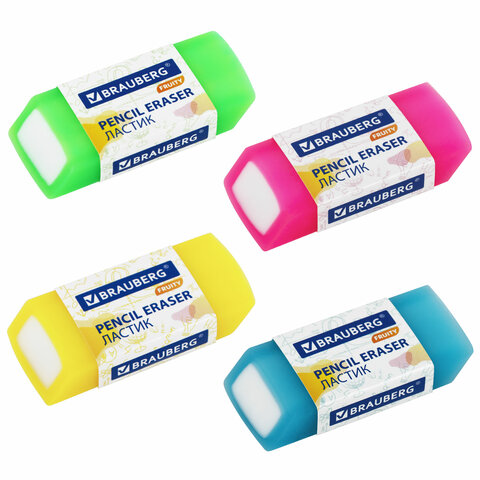 Ластики полупрозрачные BRAUBERG FRUITY, набор 4 шт Ластики полупрозрачные BRAUBERG FRUITY, набор 4 шт