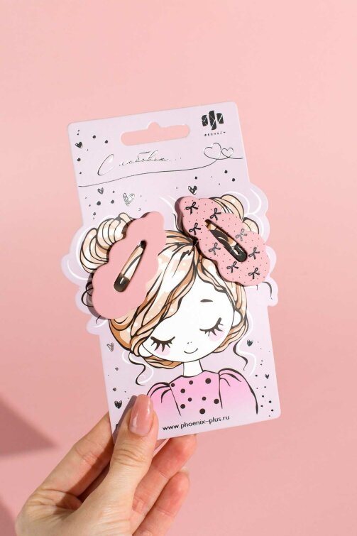 Набор заколок для волос «клик-клак» Феникс+, 2 шт., 5,5 см, розовый, подложка из мелованного картона + ПЭТ-пакет с европодвесом Набор заколок для волос «клик-клак» Феникс+, 2 шт., 5,5 см, розовый, подложка из мелованного картона + ПЭТ-пакет с европодвесом