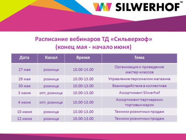 Вебинары ТД &laquo;Сильверхоф&raquo;: занятия продолжаются!